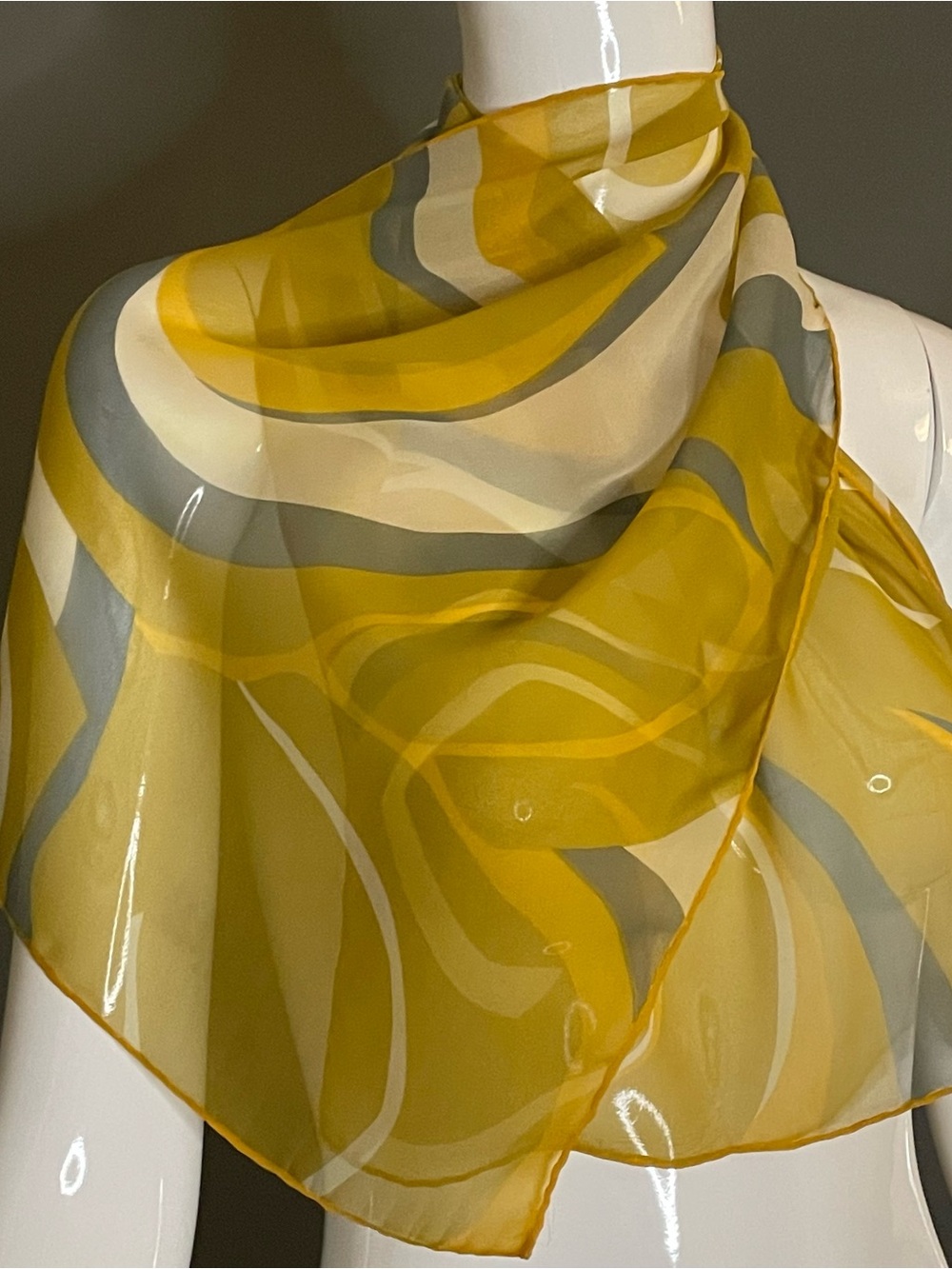 Vintage Sheer Chartreuse Silk Blend Scarf 15 x 41 In Excellent Condition